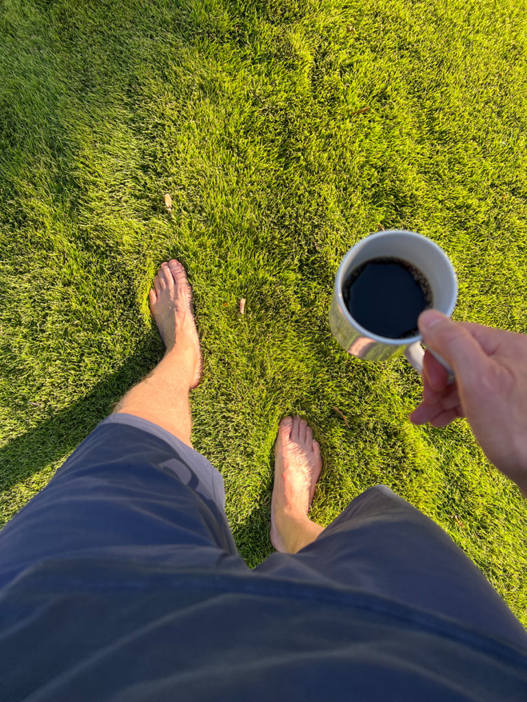 Coffee-walk on grass